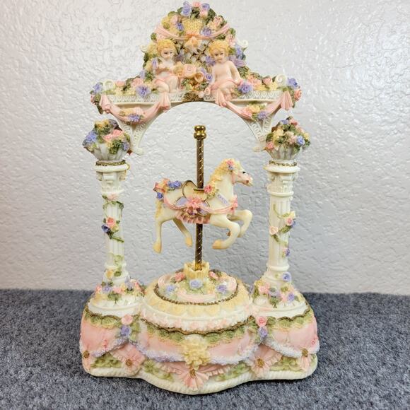 Home Traditions Musical Carousel Horse Figurine Pastel Cherub Canopy Non-Working - Picture 2 of 13